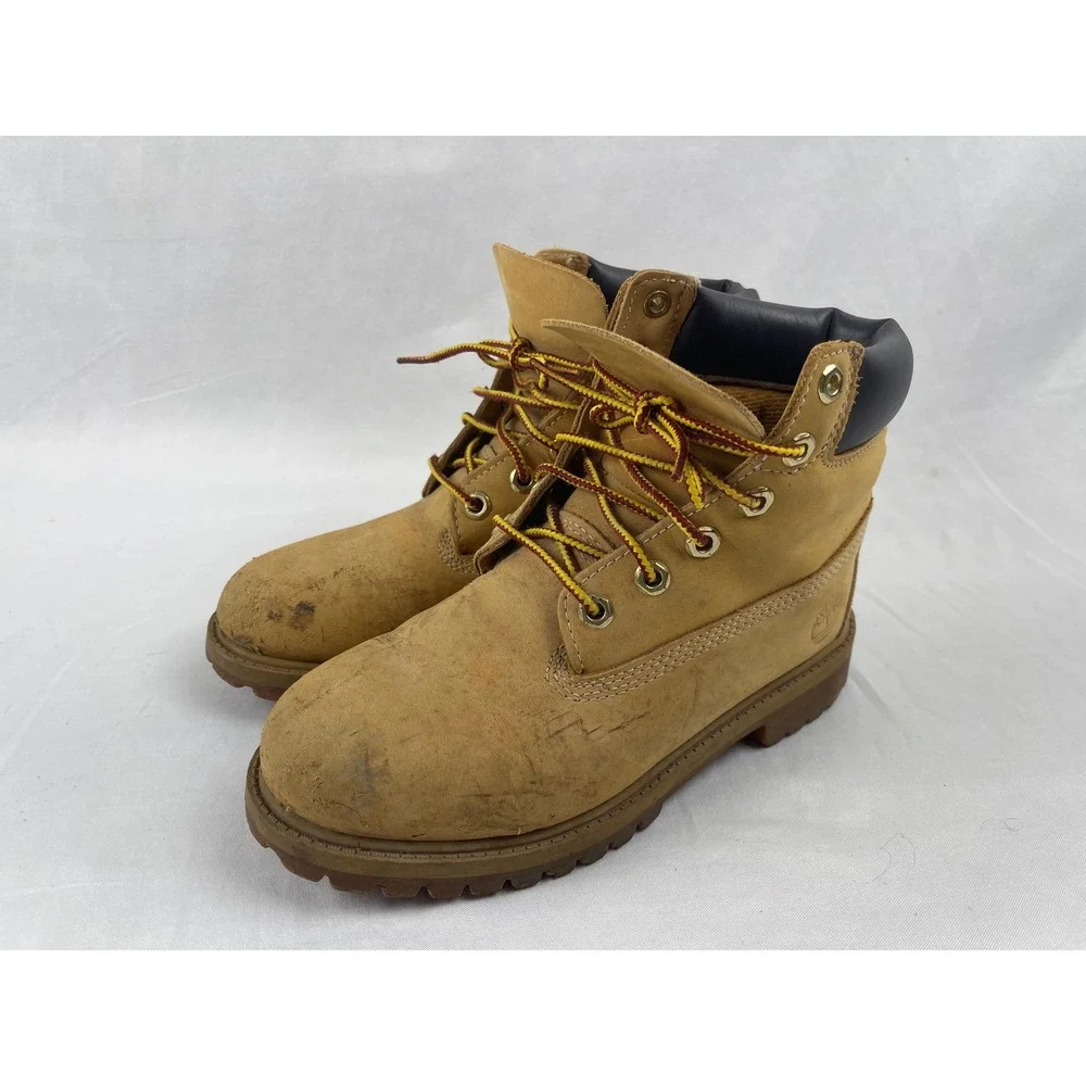 Timberland 6 Inch Premium Boys Size 3.5 Wheat Waterproof Nubuck Leather Boots‎